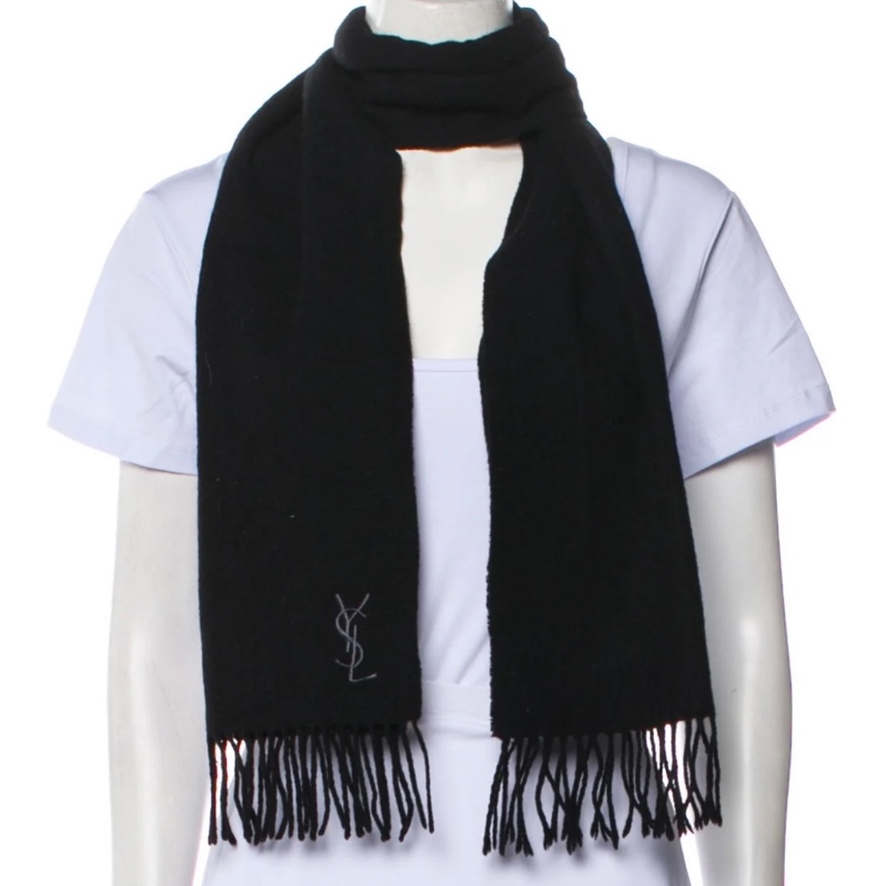 YSL saint laurent black wool scarf